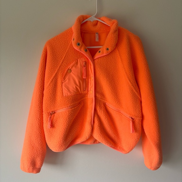 FP Movement by Free People Jackets & Blazers - FP Movement Hit The Slopes Neon Orange Sherpa Oversized Cropped Fleece Jacket